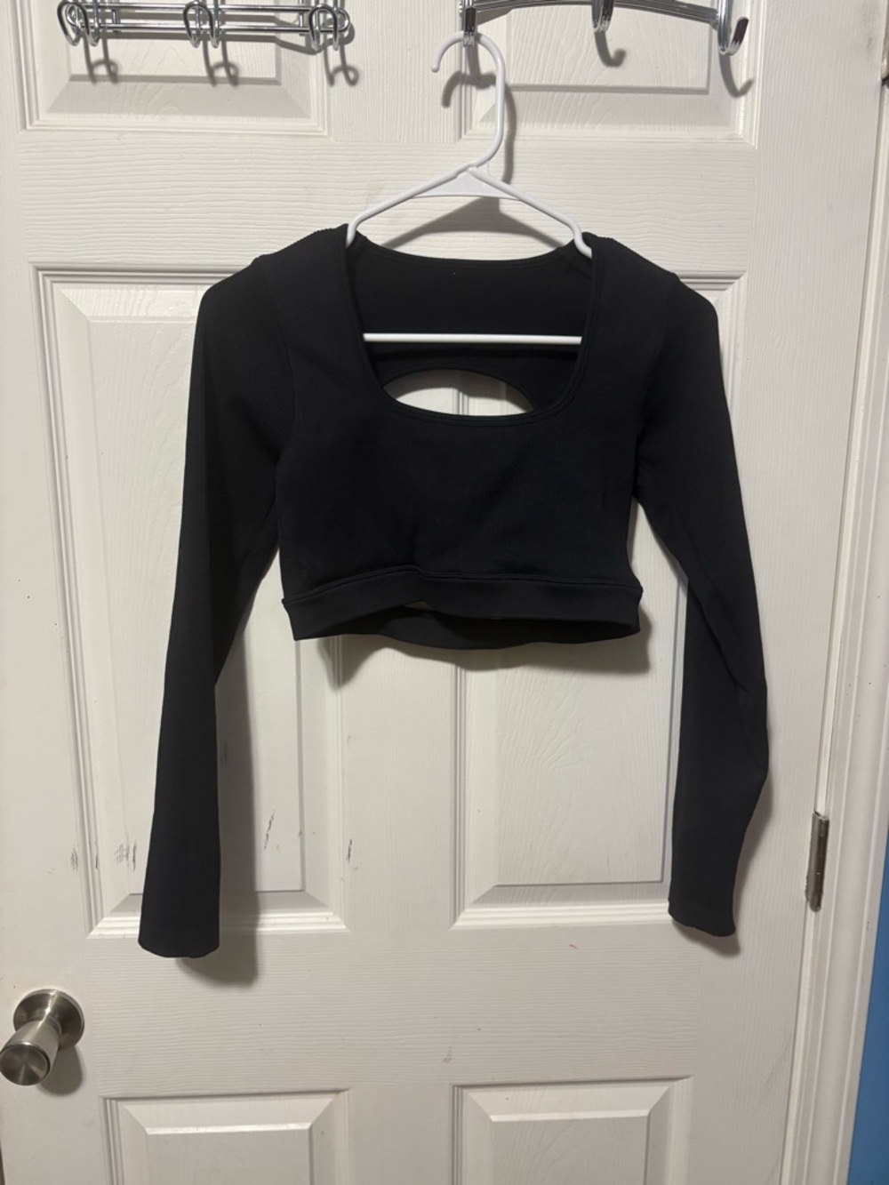 Women's Black Long-Sleeve Crop Top with Scoop Cutout